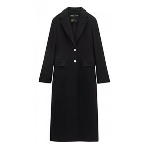 BRAND NEW Black Tailored Fitted Long Wool Manteco Coat by Zara - Size S